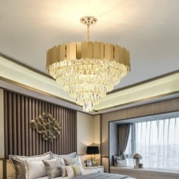 Luminária pendente de cristal moderna e elegante, luminária de teto cônica