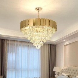 Luminária pendente de cristal moderna e elegante, luminária de teto cônica