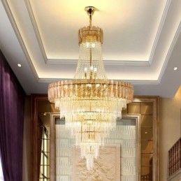 Luminária pendente de cristal elegante europeia, luminária de teto cônica