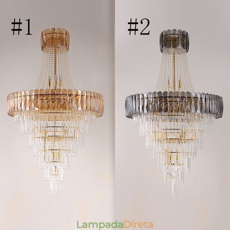 Luminária pendente de cristal elegante europeia, luminária de teto cônica