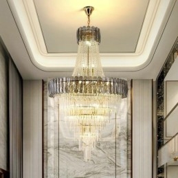 Luminária pendente de cristal elegante europeia, luminária de teto cônica