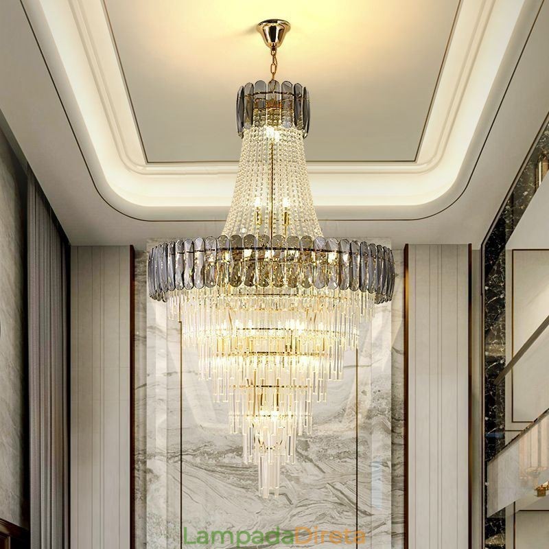 Luminária pendente de cristal elegante europeia, luminária de teto cônica