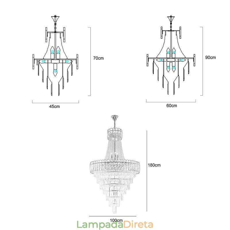 Luminária pendente de cristal elegante europeia, luminária de teto cônica