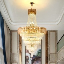 Luminária pendente de cristal elegante europeia, luminária de teto cônica