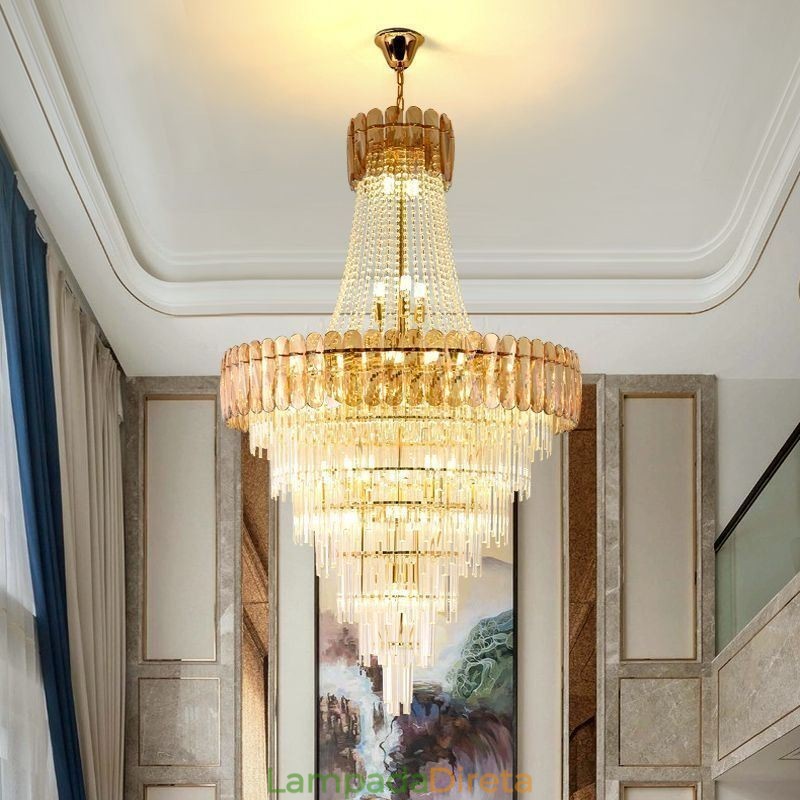 Luminária pendente de cristal elegante europeia, luminária de teto cônica