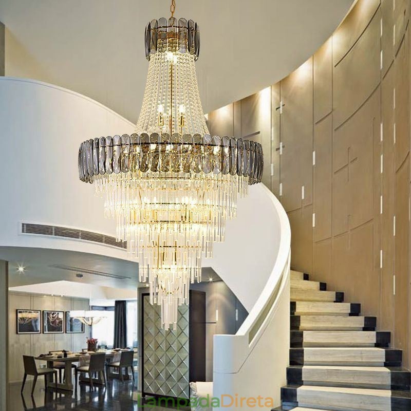 Luminária pendente de cristal elegante europeia, luminária de teto cônica
