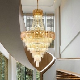 Luminária pendente de cristal elegante europeia, luminária de teto cônica