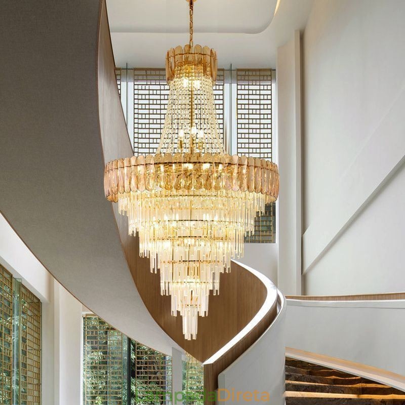 Luminária pendente de cristal elegante europeia, luminária de teto cônica