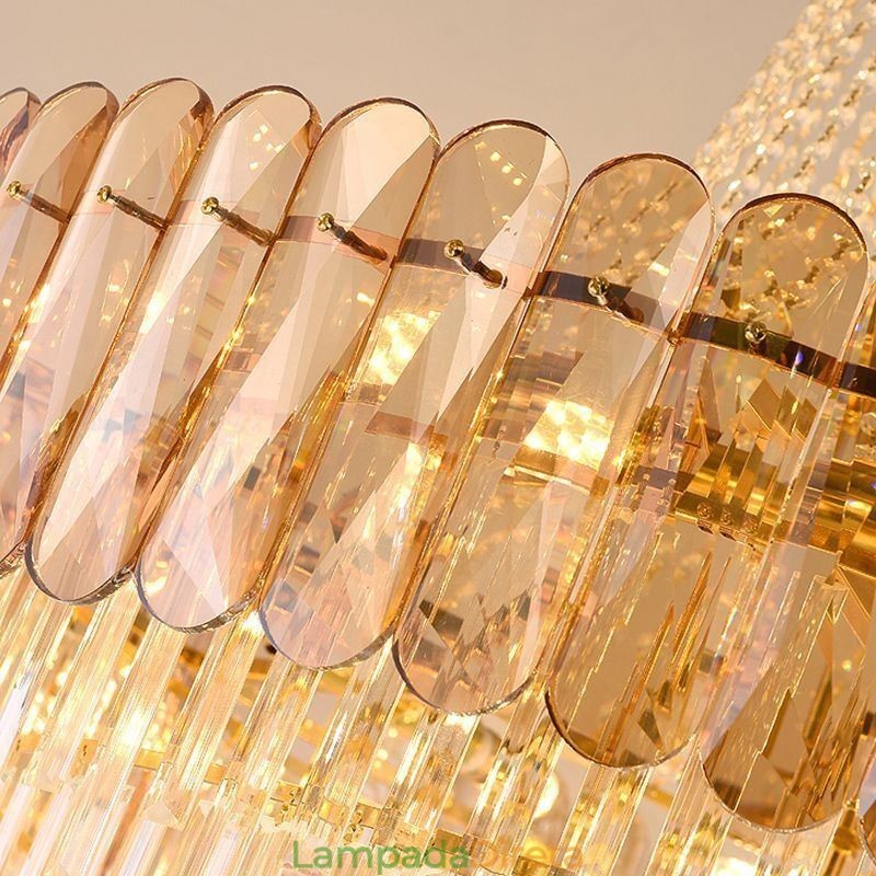 Luminária pendente de cristal elegante europeia, luminária de teto cônica