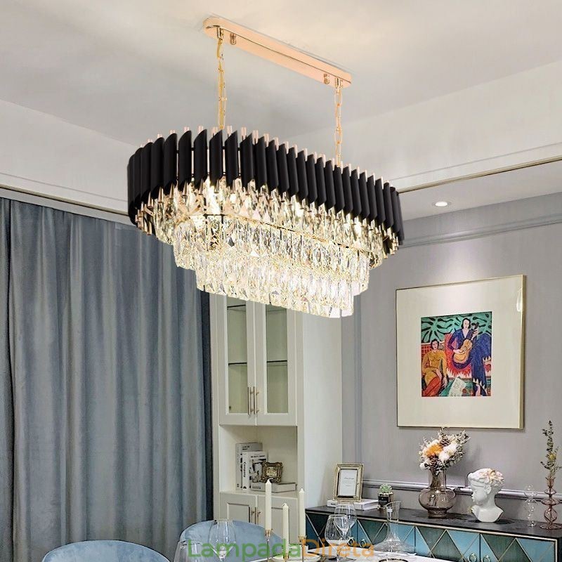 Luminária pendente de cristal oval para teto