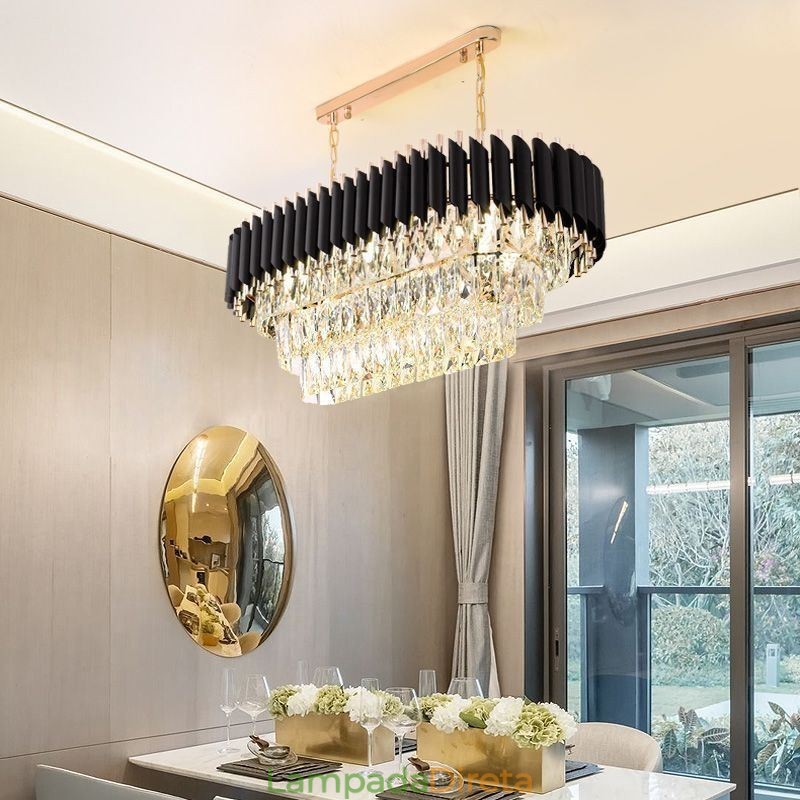 Luminária pendente de cristal oval para teto