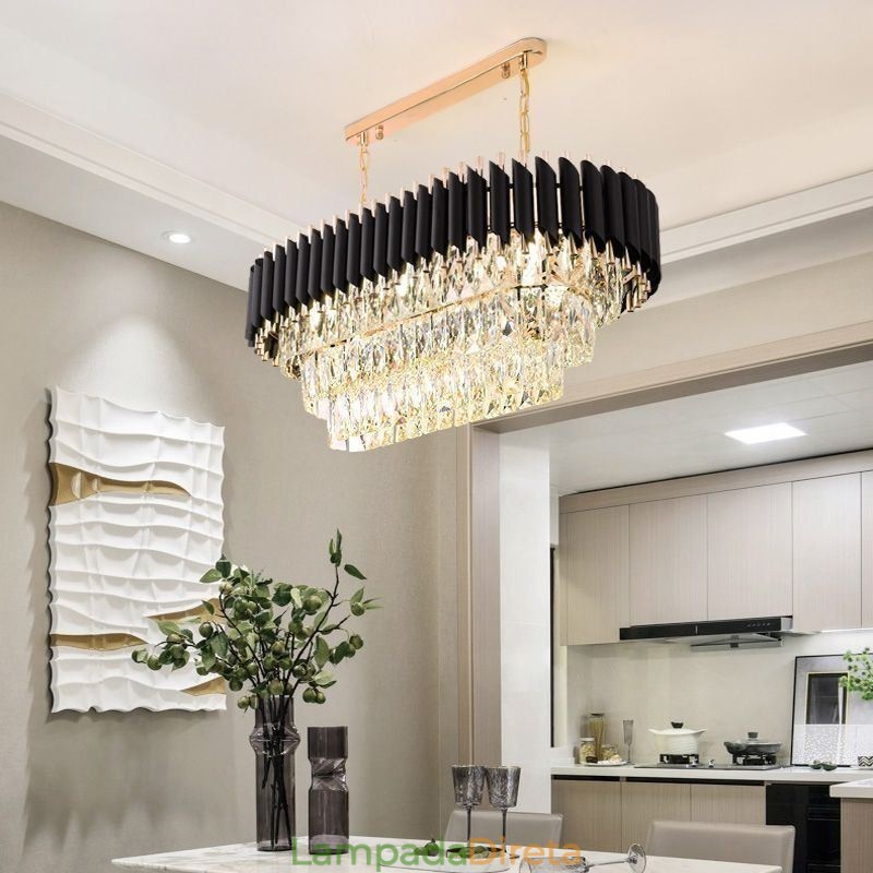 Luminária pendente de cristal oval para teto