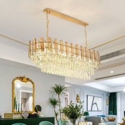 Luminária pendente de cristal moderna oval para teto