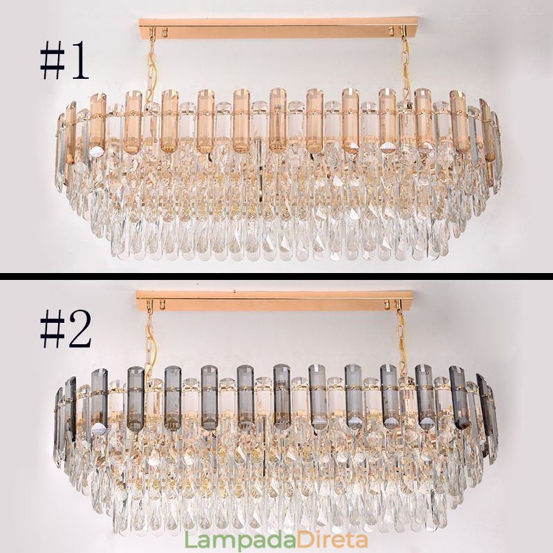 Luminária pendente de cristal moderna oval para teto