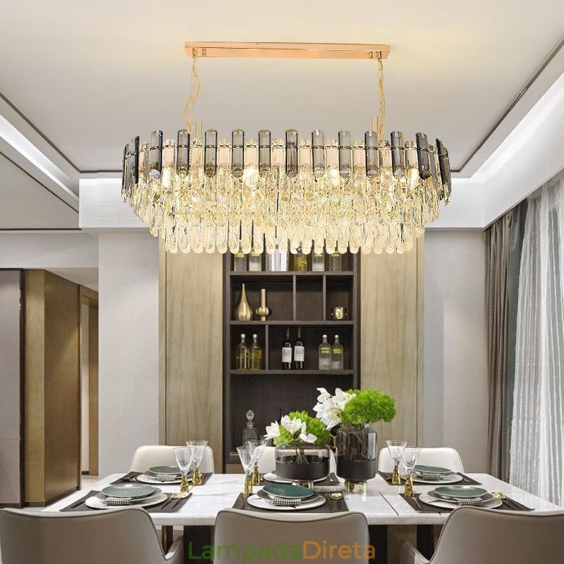 Luminária pendente de cristal moderna oval para teto