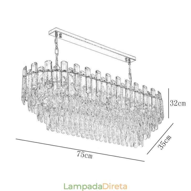 Luminária pendente de cristal moderna oval para teto