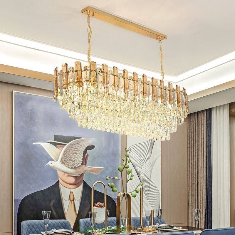 Luminária pendente de cristal moderna oval para teto