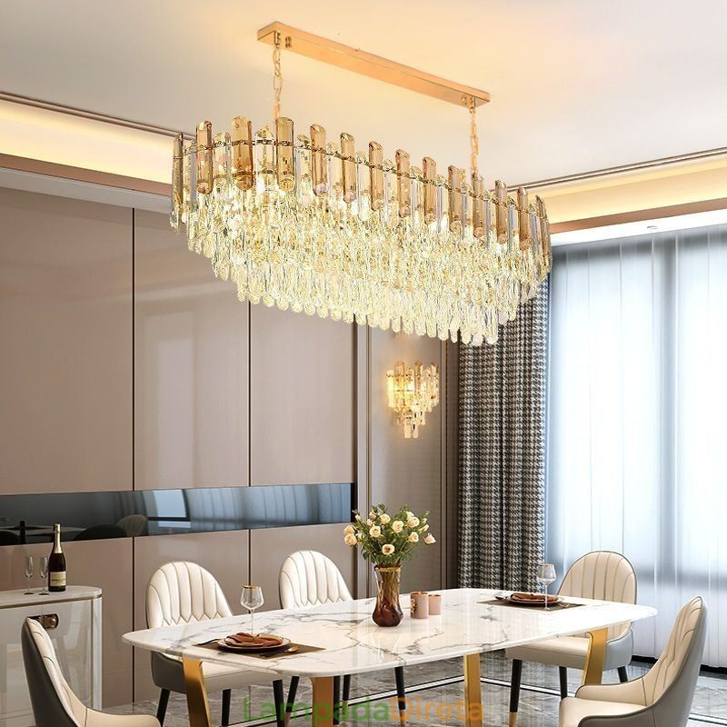 Luminária pendente de cristal moderna oval para teto