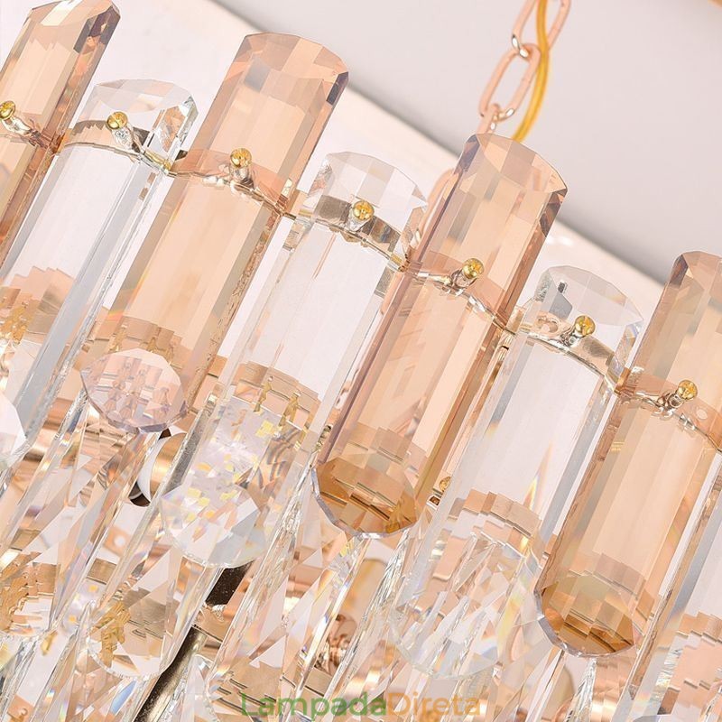Luminária pendente de cristal moderna oval para teto