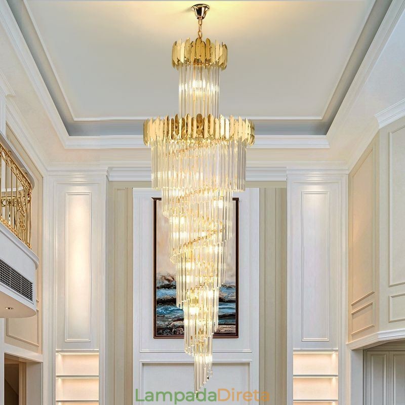 Luminária pendente europeia de cristal para escada, hall de entrada