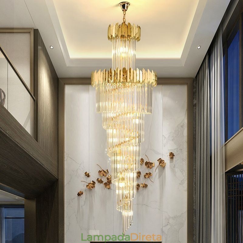 Luminária pendente europeia de cristal para escada, hall de entrada