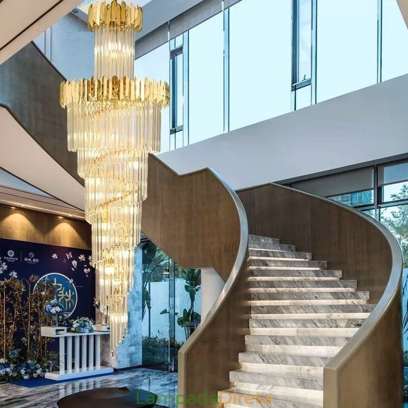 Luminária pendente europeia de cristal para escada, hall de entrada
