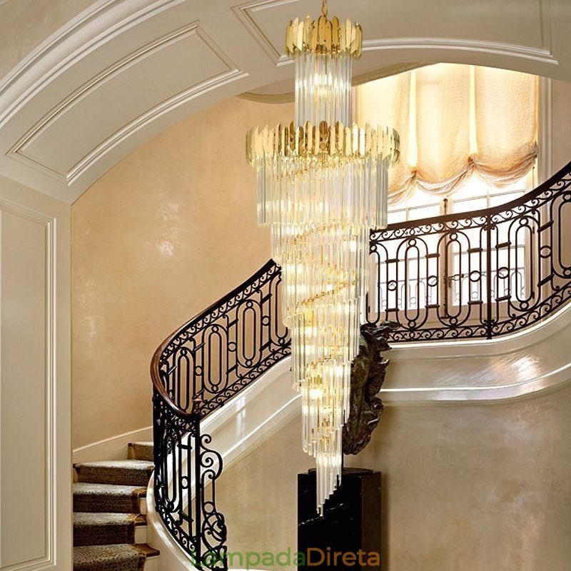 Luminária pendente europeia de cristal para escada, hall de entrada