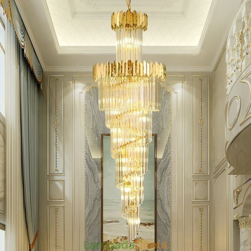 Luminária pendente europeia de cristal para escada, hall de entrada