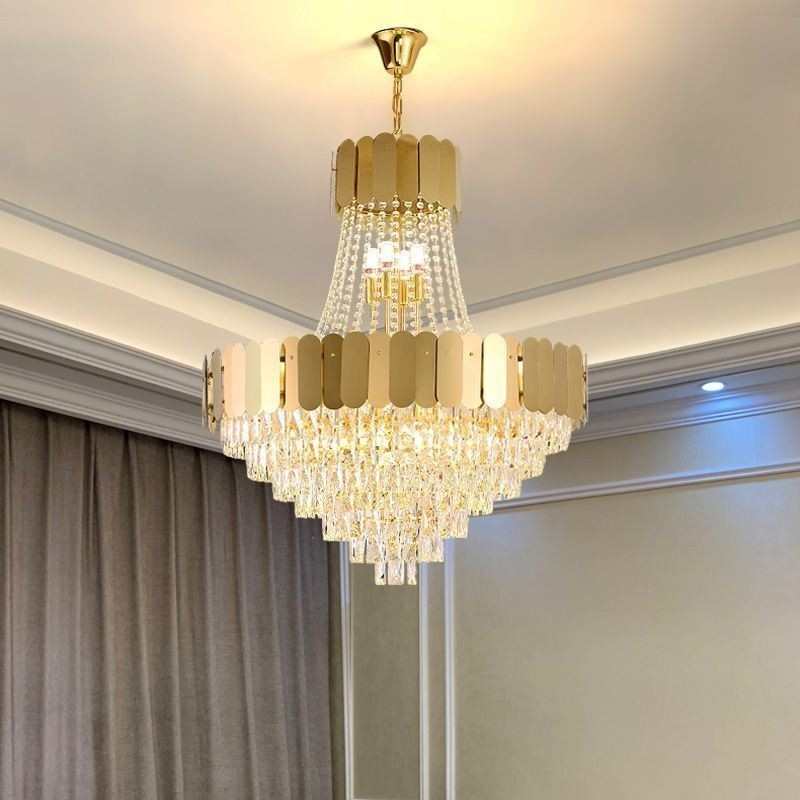Luminária de teto pendente moderna de cristal dourado K9