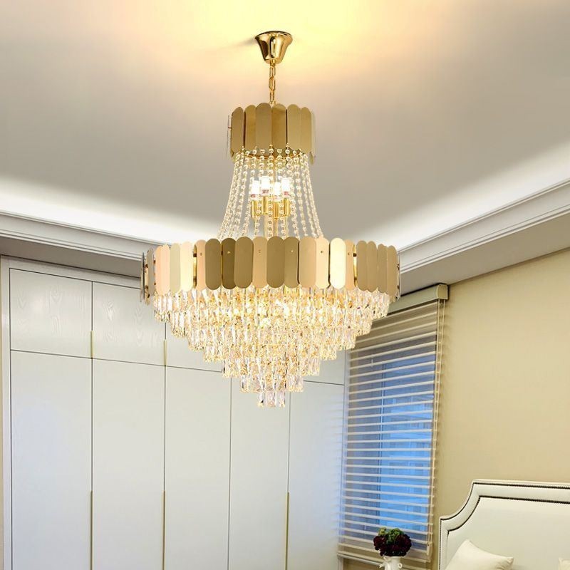 Luminária de teto pendente moderna de cristal dourado K9