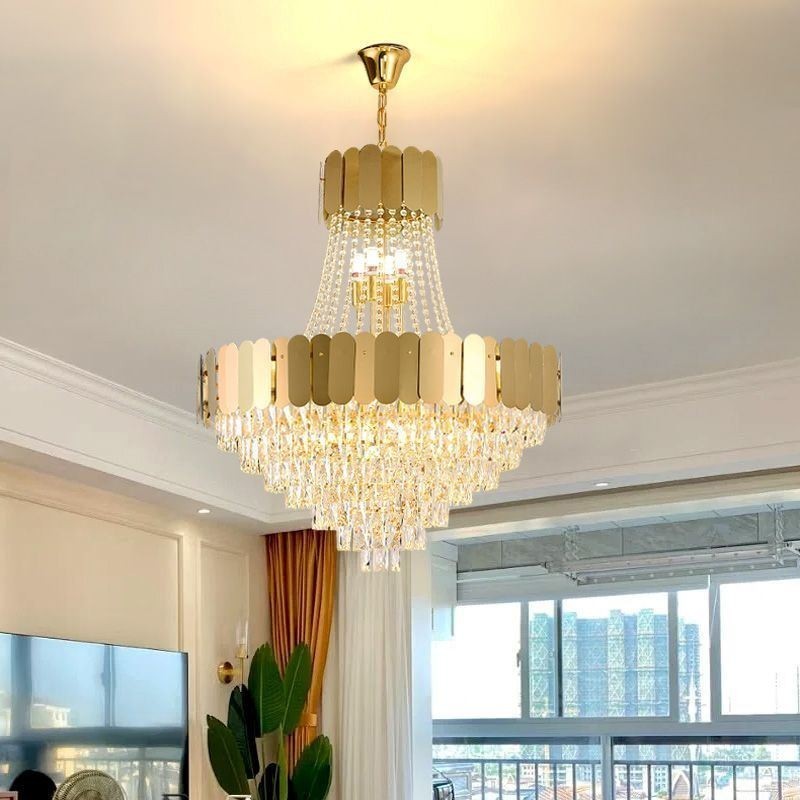 Luminária de teto pendente moderna de cristal dourado K9