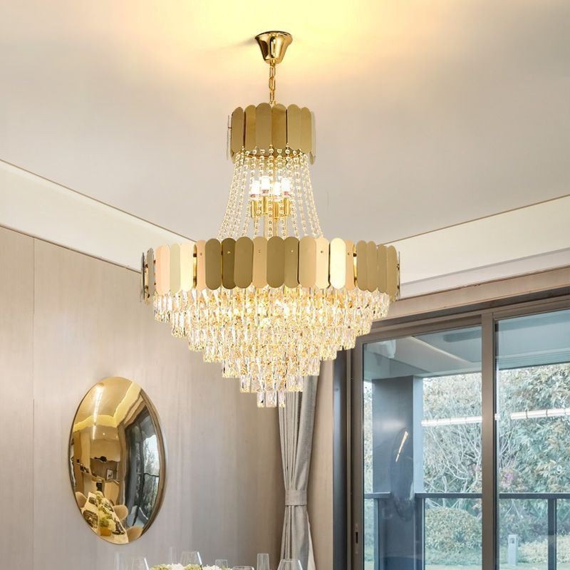 Luminária de teto pendente moderna de cristal dourado K9