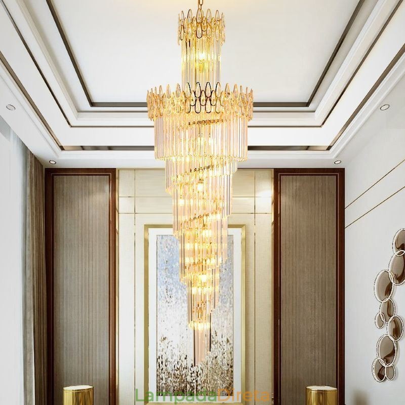 Escadas de luz pendente de teto alto de cristal europeu