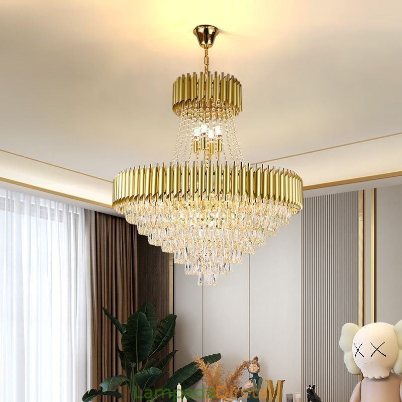Luminária pendente de cristal moderna, luminária de teto redonda, luzes suspensas