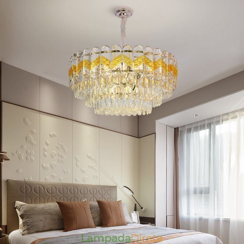 Luminária pendente de luxo em cristal para teto 9 12 16 luzes