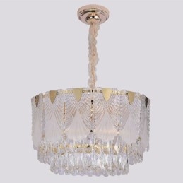 Luminária pendente de cristal com renda redonda para teto
