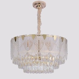 Luminária pendente de cristal com renda redonda para teto