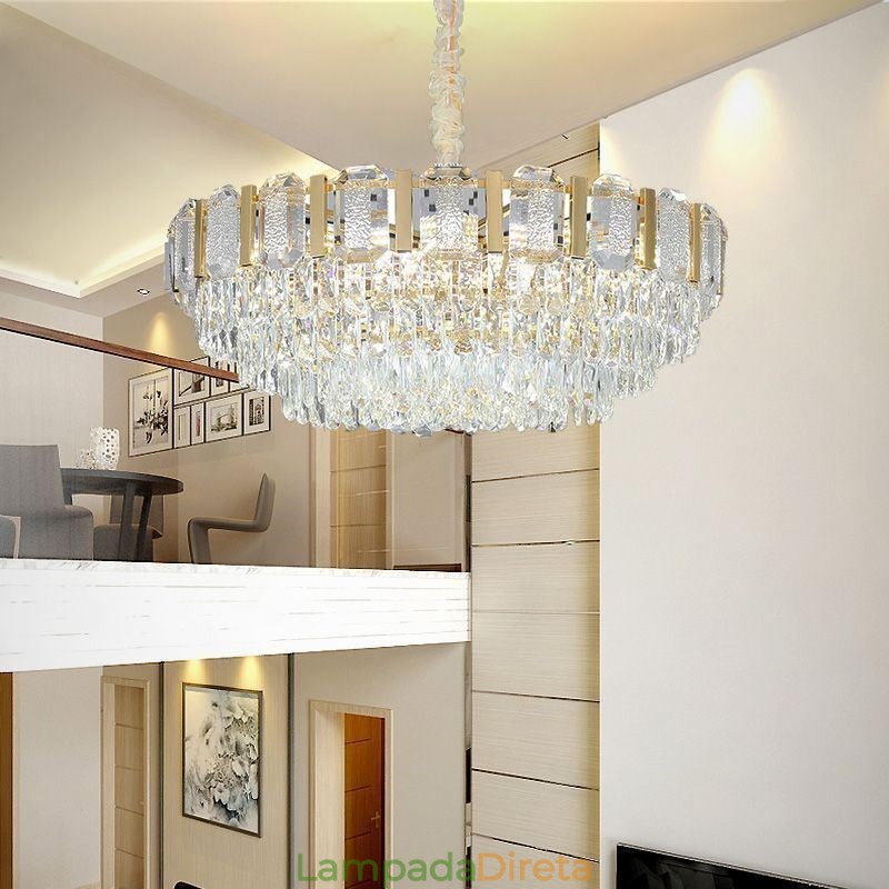 Luminária pendente de cristal redonda para teto