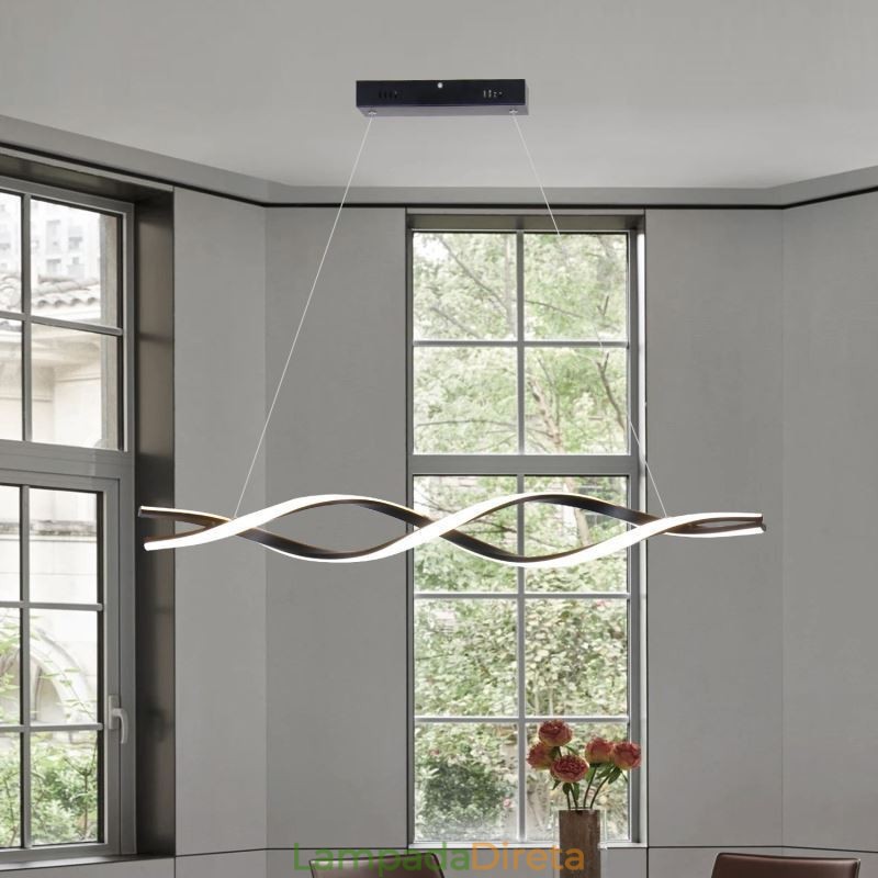 Iluminação pendente moderna, luzes suspensas em formato de onda preta