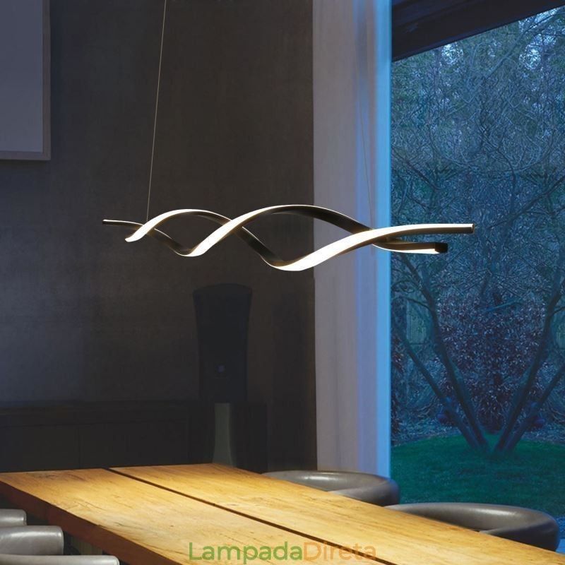 Iluminação pendente moderna, luzes suspensas em formato de onda preta