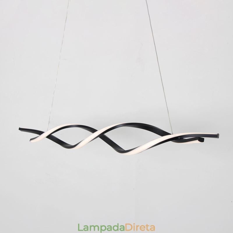 Iluminação pendente moderna, luzes suspensas em formato de onda preta