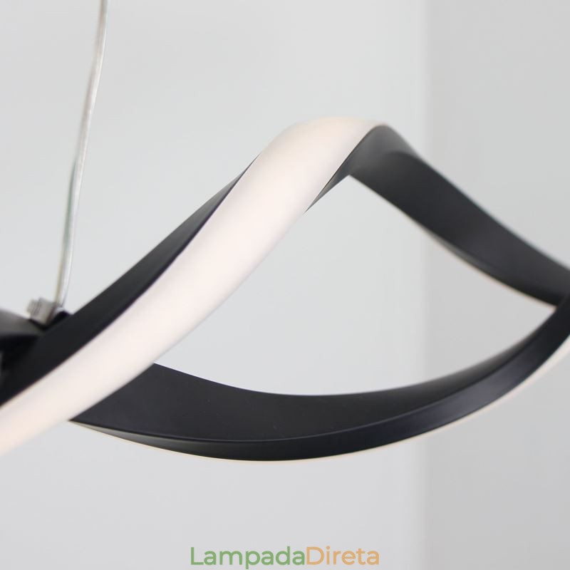 Iluminação pendente moderna, luzes suspensas em formato de onda preta