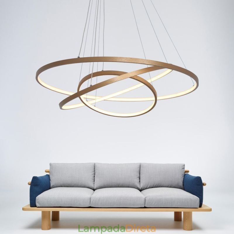Luminária pendente moderna, lustre, iluminação de teto com 3 anéis