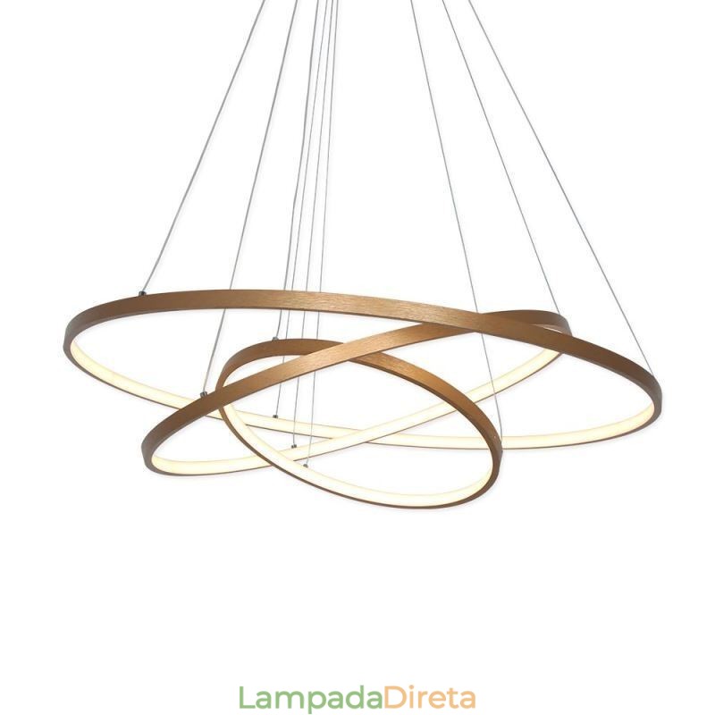 Luminária pendente moderna, lustre, iluminação de teto com 3 anéis