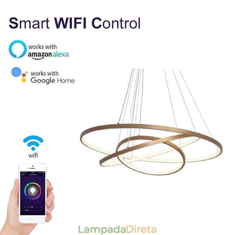 Luminária pendente moderna, lustre, iluminação de teto com 3 anéis
