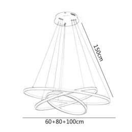 Luminária pendente moderna, lustre, iluminação de teto com 3 anéis