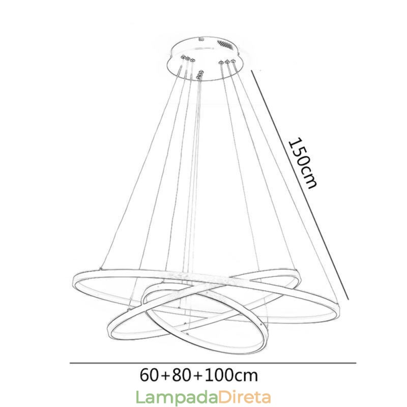 Luminária pendente moderna, lustre, iluminação de teto com 3 anéis