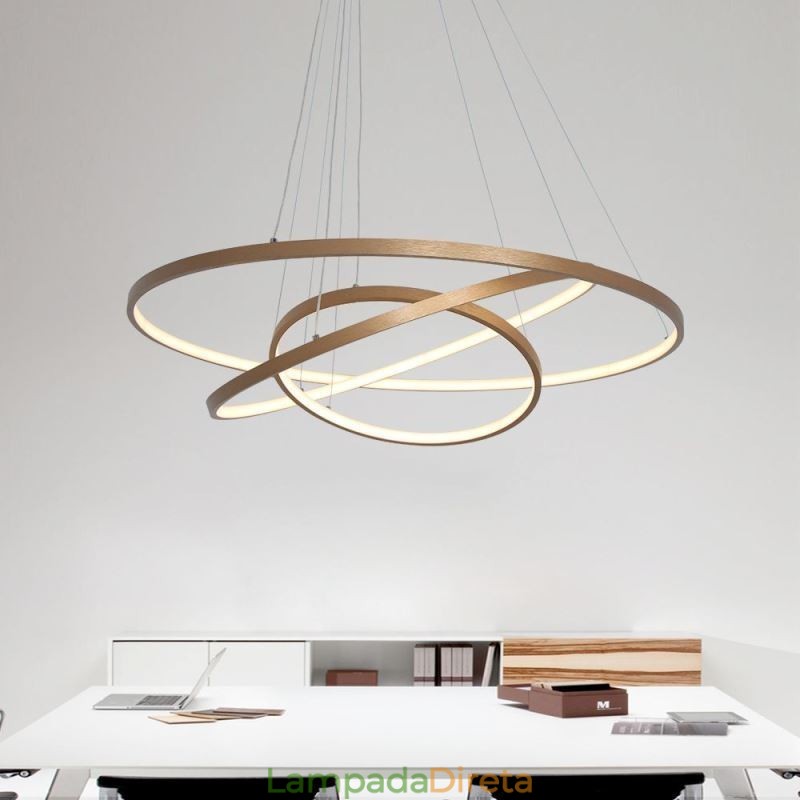 Luminária pendente moderna, lustre, iluminação de teto com 3 anéis