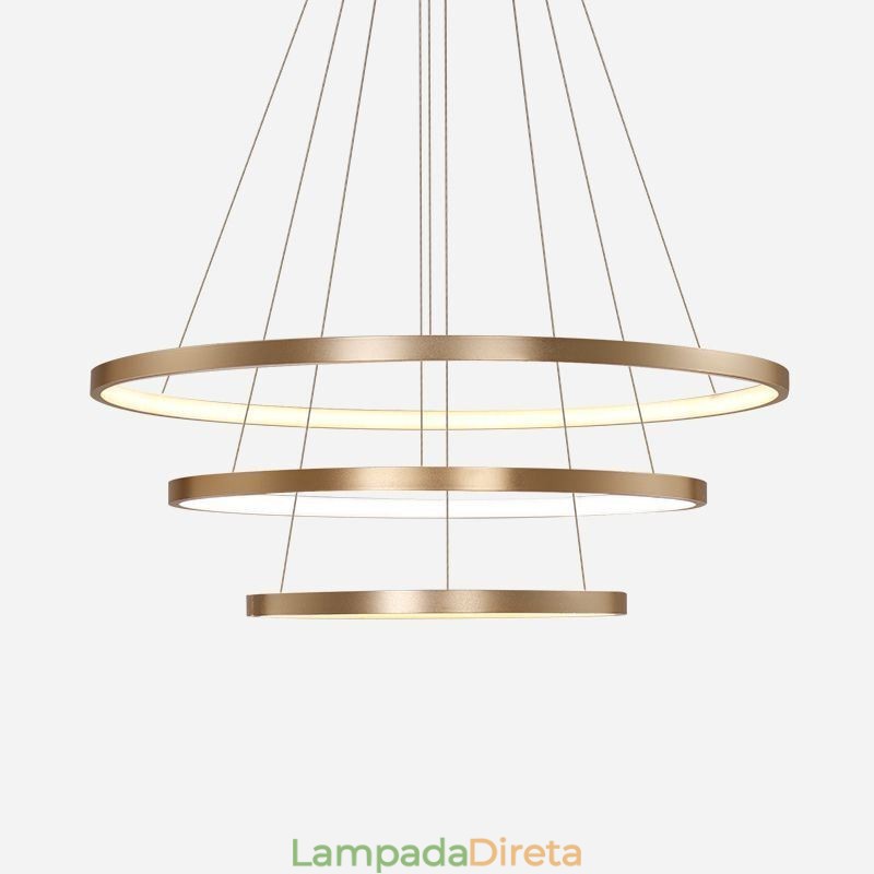 Luminária pendente moderna, lustre, iluminação de teto com 3 anéis