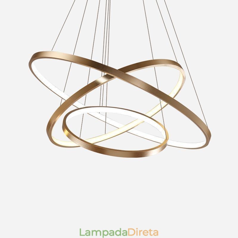 Luminária pendente moderna, lustre, iluminação de teto com 3 anéis